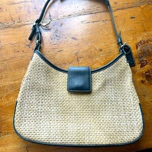 Coach small straw and leather purse